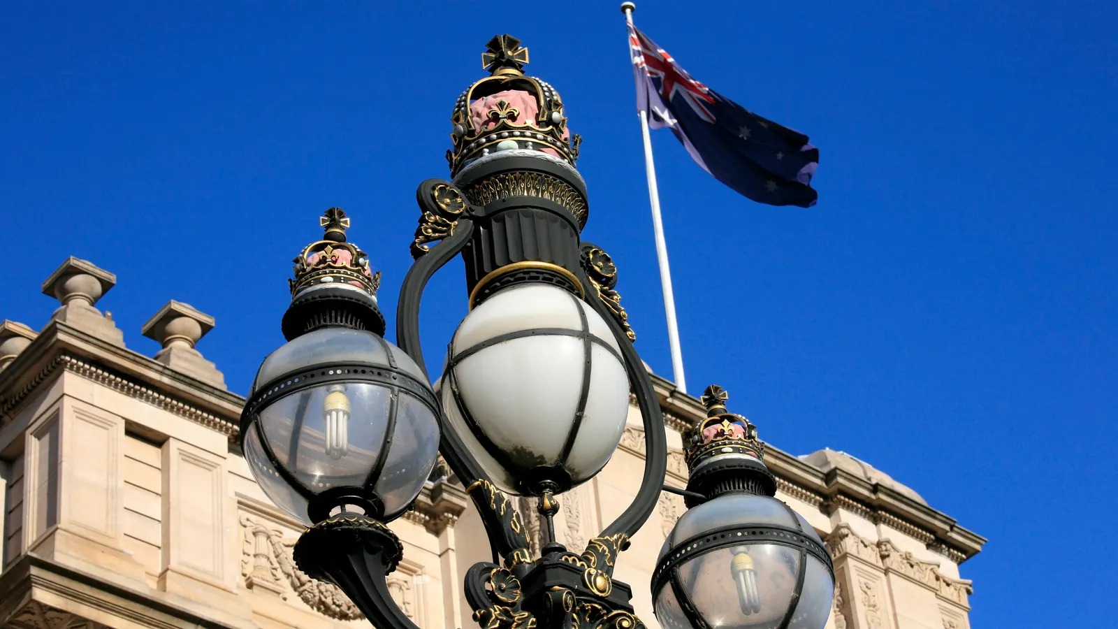The Australian National Flag above Parliament House in Melbourne