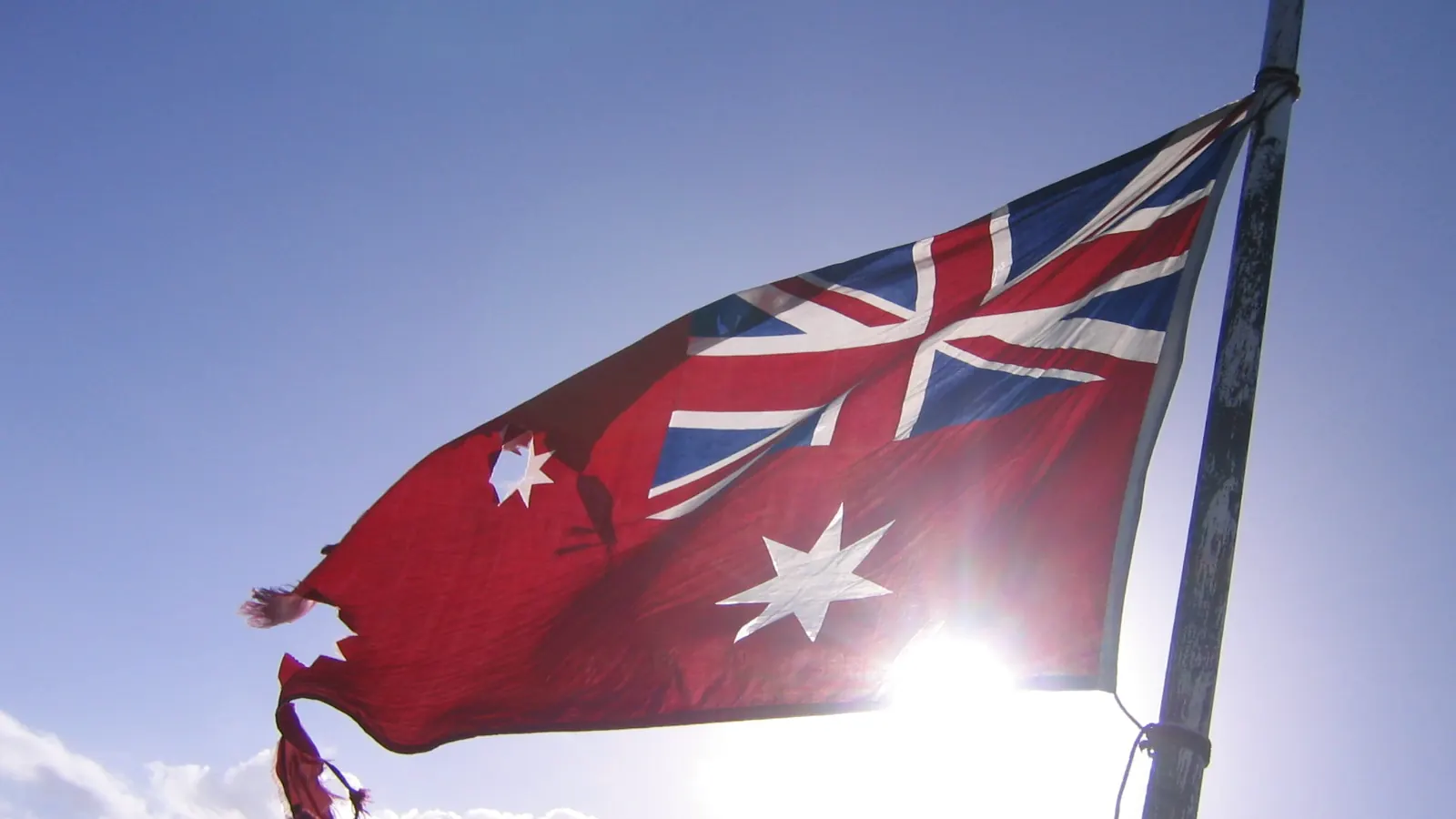 The Australian Red Ensign flying on a ship