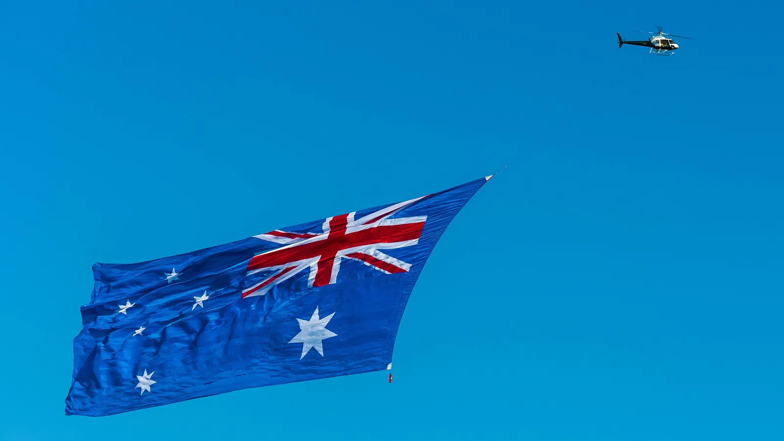 A large Australian National Flag in the sky over Perth on Australia Day 2013