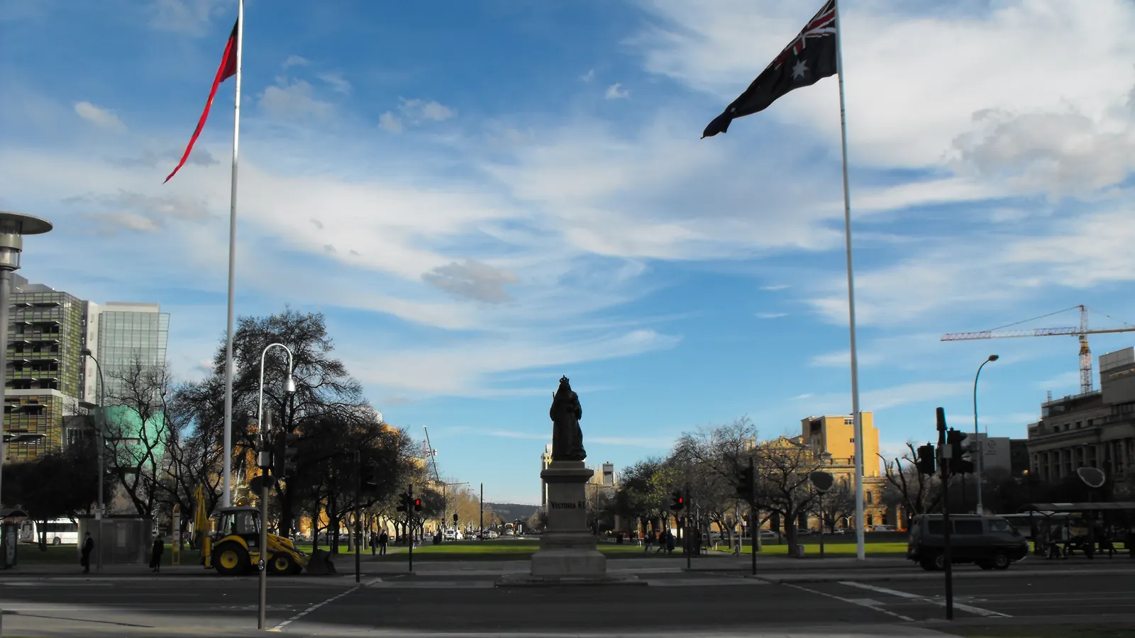 Flagpoles with flags in Victoria Square, Adelaide