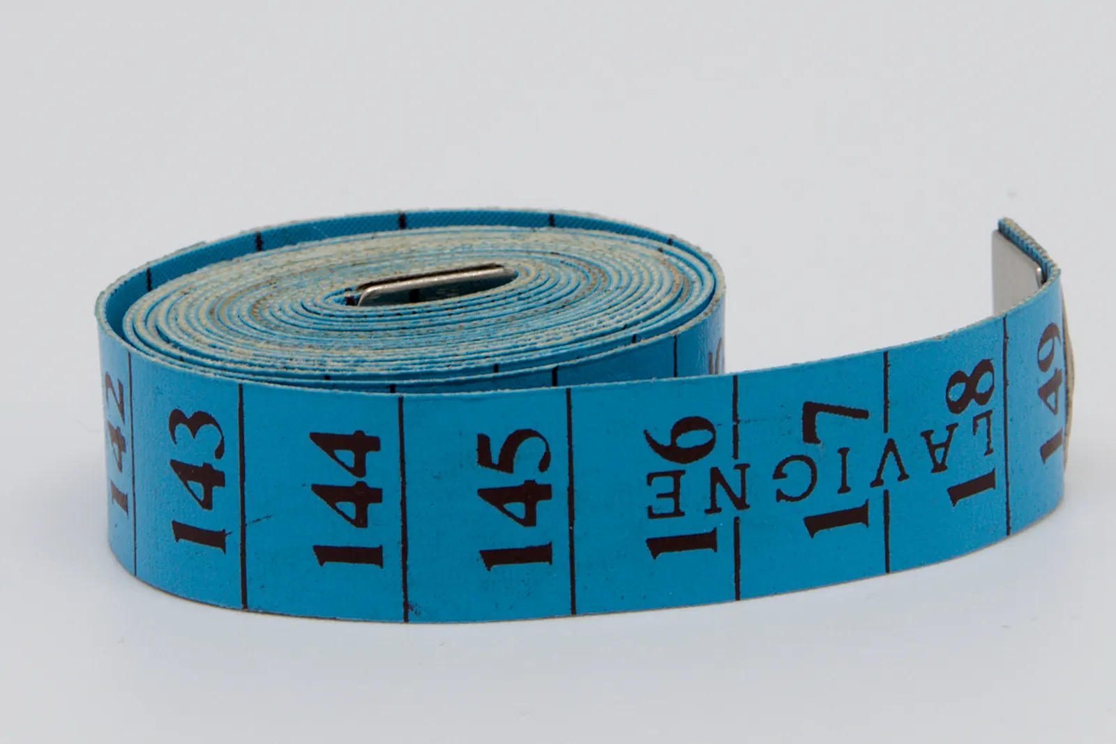 Blue tape measure with a centimetre scale