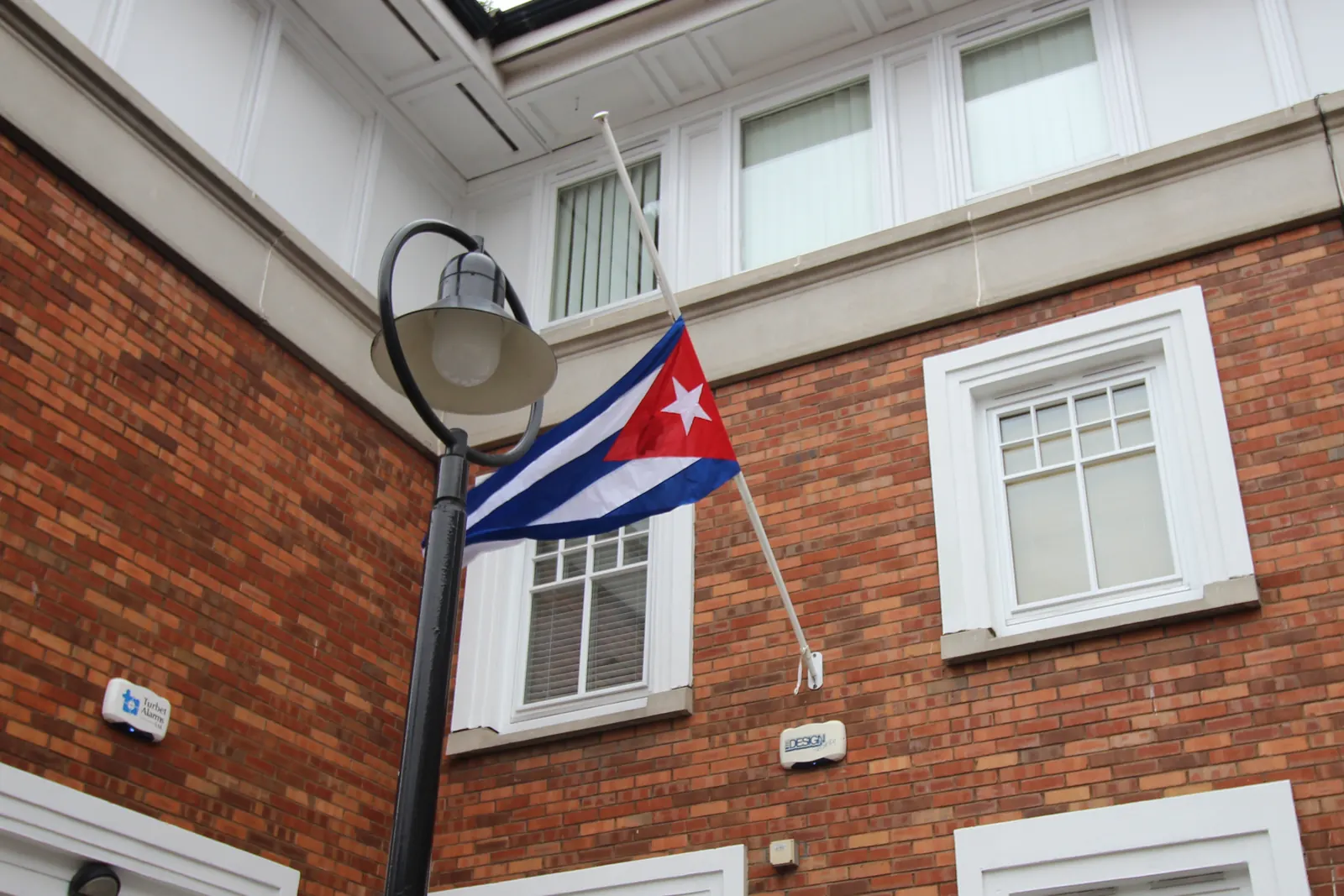 The flag of Cuba at half-mast on the embassy in Dublin