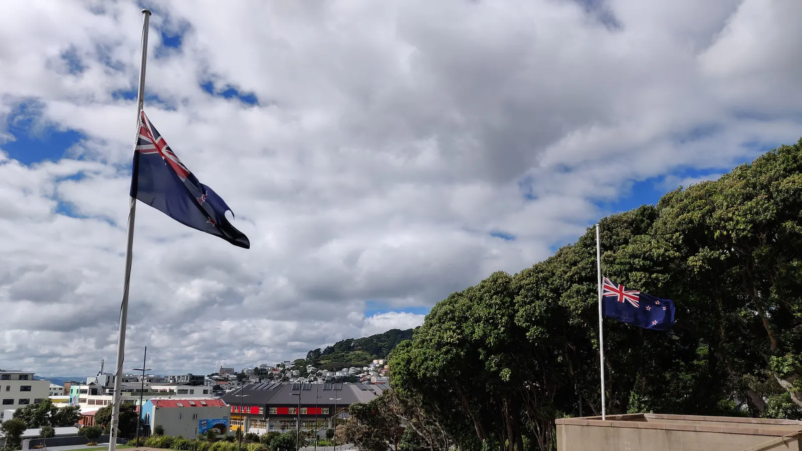 Flags at half-mast at the National War Memorial in Wellington