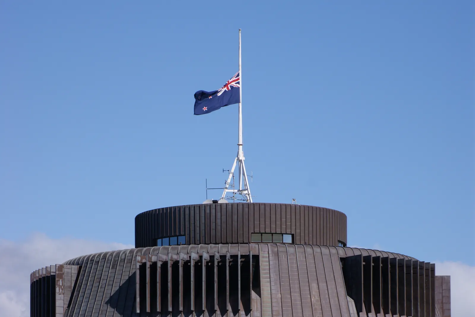 The New Zealand flag at half-mast on the Parliament Buildings in Wellington after the Pike River mine disaster
