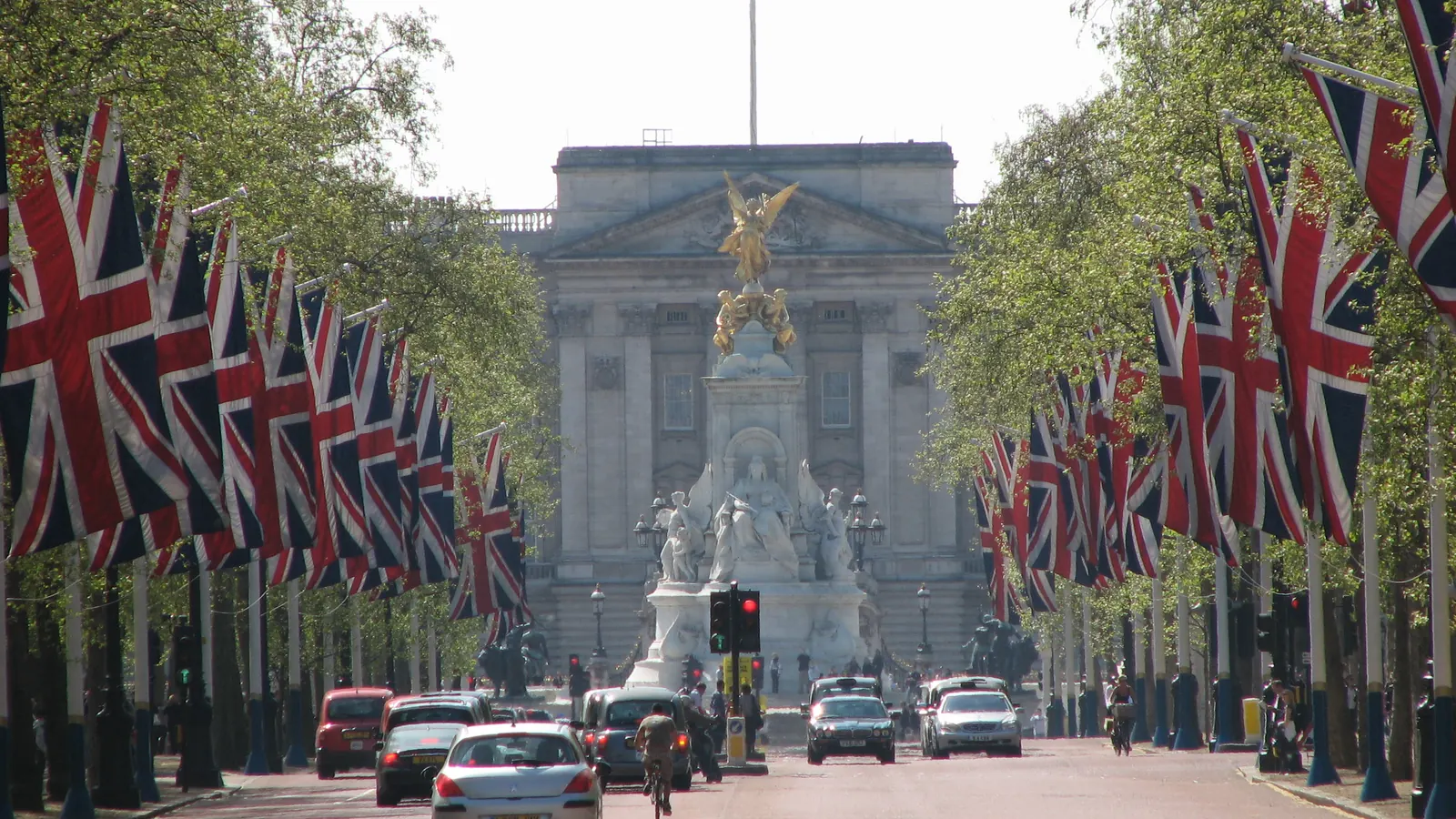 Union Flags on poles along The Mall towards Buckingham Palace
