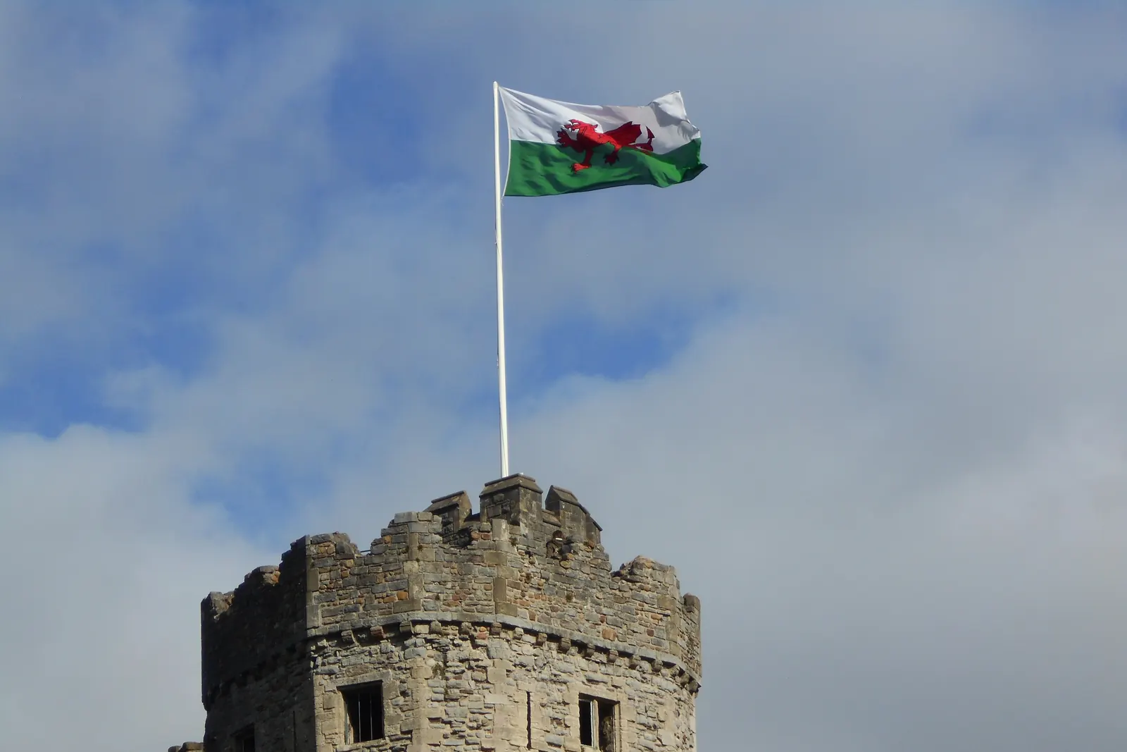 The Welsh flag on a tower of Cardiff Castle