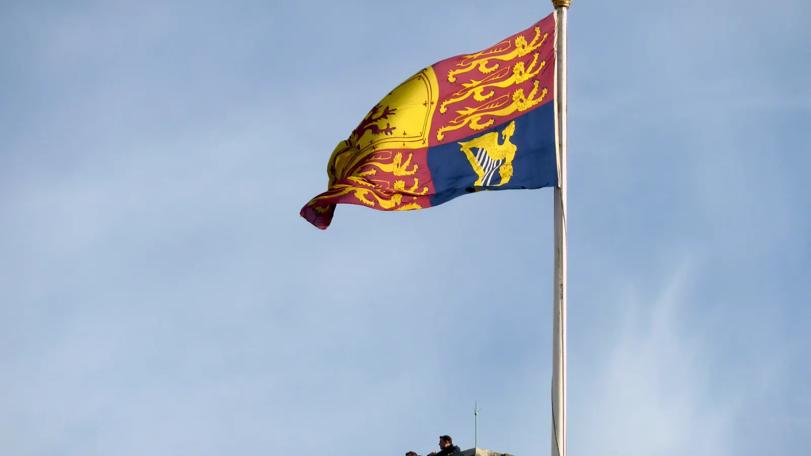The Royal Standard flying on the roof of Buckingham Palace
