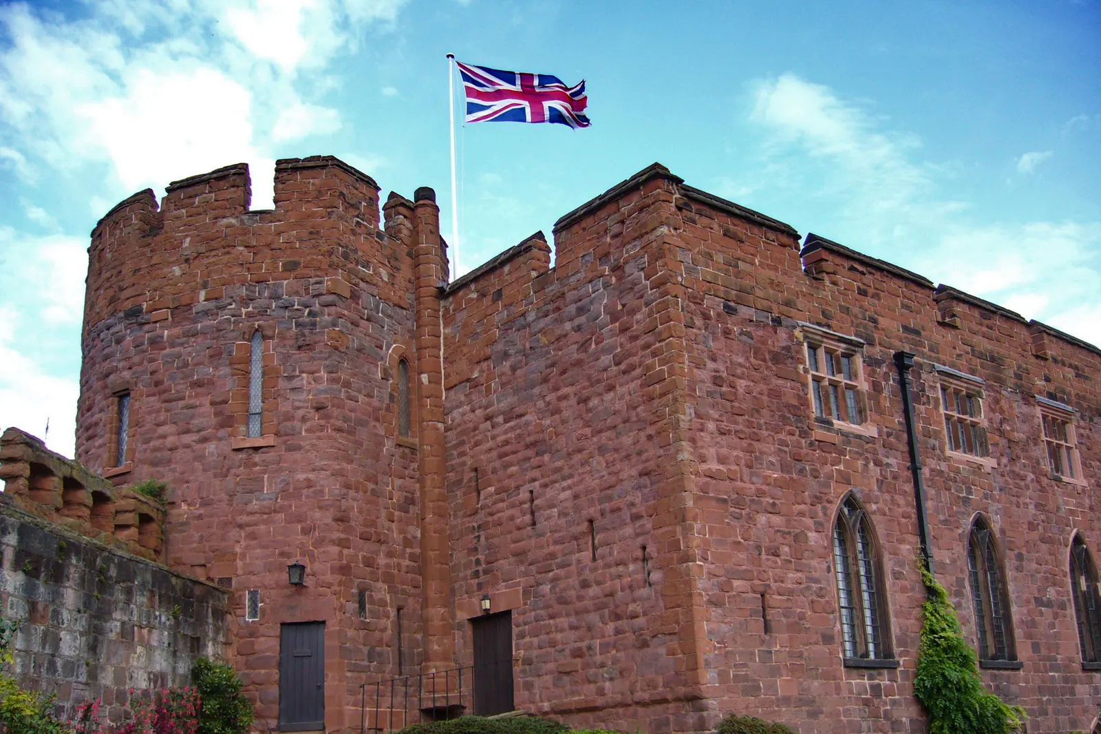 The Union Flag on a tall flagpole on Shrewsbury Castle