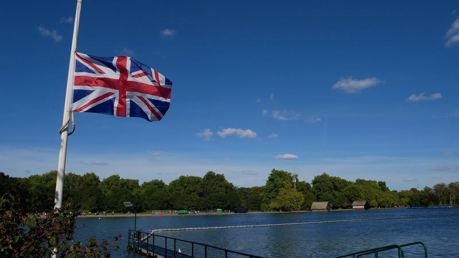 The Union Flag at half-mast beside the Serpentine in Hyde Park