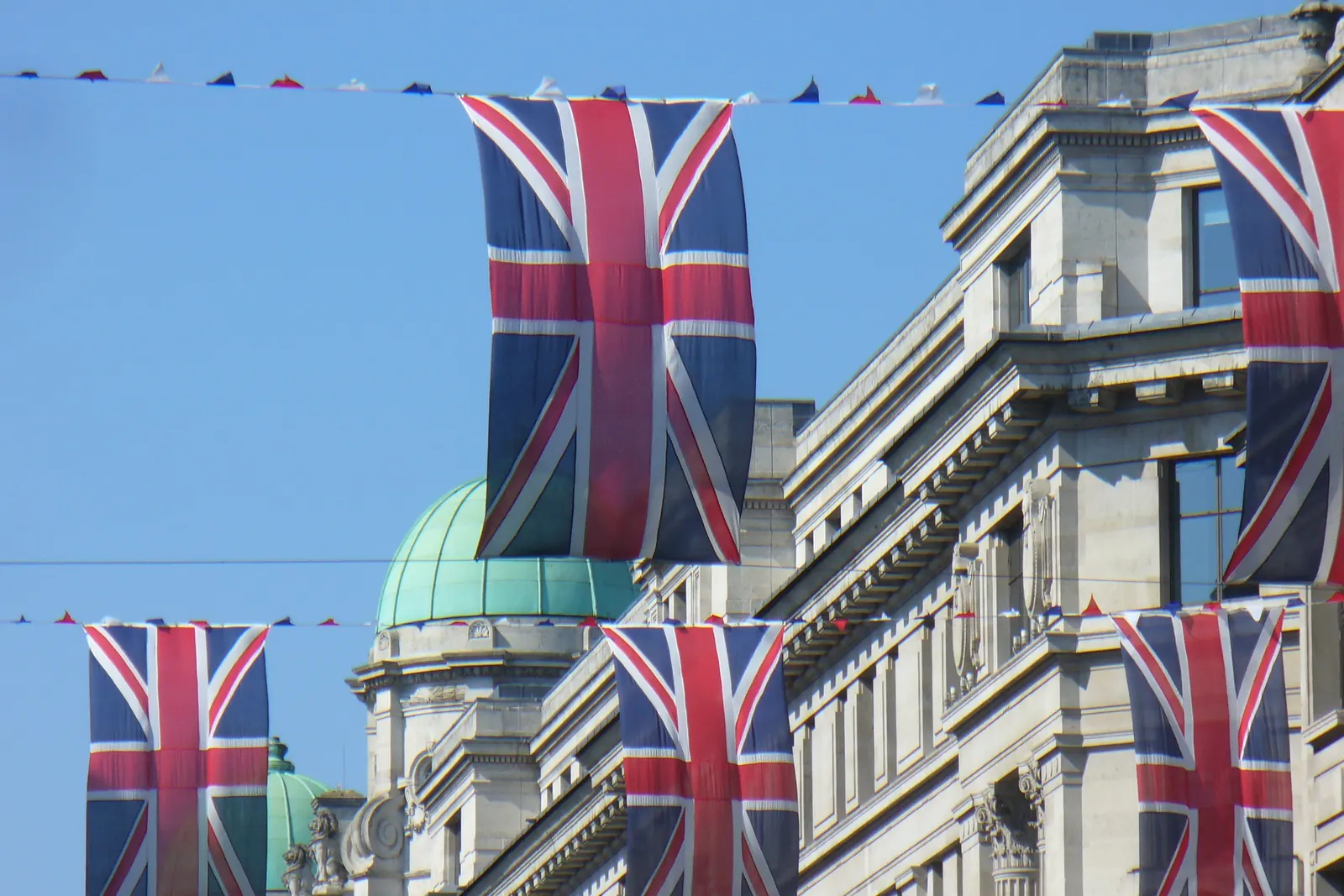 Union Flags hung across Regent Street in London