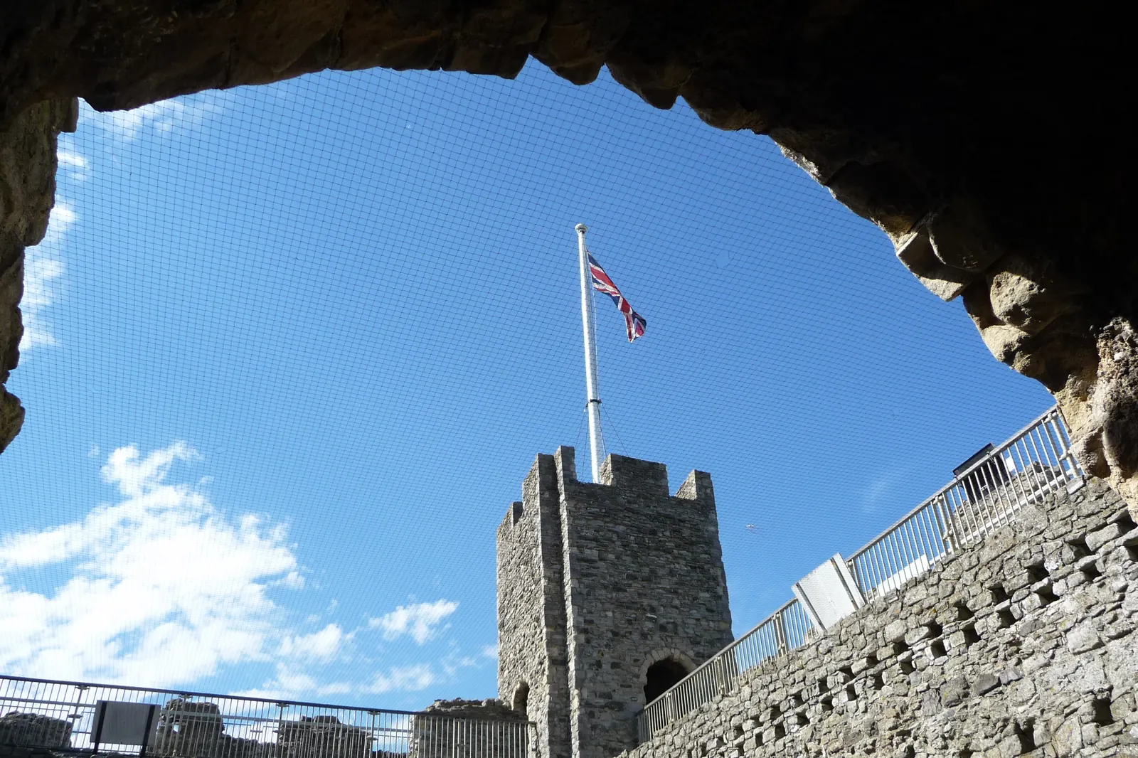 The Union Flag on a flagpole above the keep of Rochester Castle
